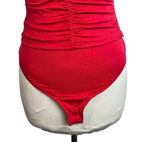 Lovers and Friends Jupiter Bodysuit Size S Red Square Neck Ruched Knit - Picture 6 of 16